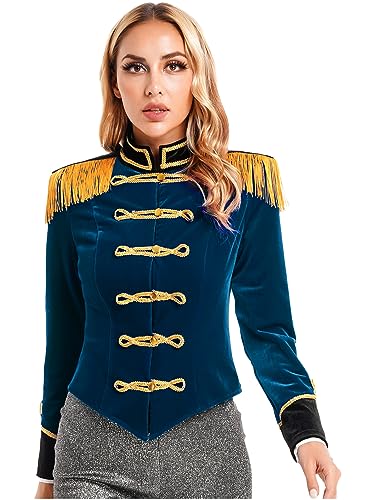 Vxuxlje Damen Zirkus Kostüme Dompteur Mantel Mit Troddeln Kurzer Samt Smoking Jacket Uniform Steampunk Paillette Festkostüm Dunkelblau L Vxuxlje Damen Zirkus Kostüme Dompteur Mantel Mit Troddeln Kurzer Samt Smoking Jacket Uniform Steampunk Paillette Festkostüm Dunkelblau L von Vxuxlje