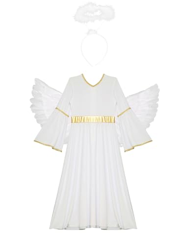 Vxuxlje Engel Kostüm Für Mädchen Engel Kleid Mit Heiligenschein Flügel Prinzessin Kleid Kostüm Gewand Halloween Cosplay Weiß 170 von Vxuxlje