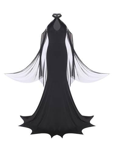 Vxuxlje Gothic Kleid Damen Halloween Viktorianisches Kleid Mittelalter Kleidung Hochzeitskleid Hexenkleid Festival Outfit Karneval Fasching Kostüm Schwarz 3XL von Vxuxlje