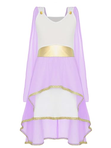 Vxuxlje Griechische Göttin Kostüm Mädchen Prinzessinnenkleid Mit Tüll Maxi Kleid Langes Kleid Antike Römische Toga Kostüm Halloween Karneval Lavendel 170 von Vxuxlje