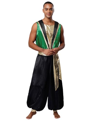 Vxuxlje Herren Arabische Prinz Kostüm Cosplay Outfits Metallic Patchwork Overall Mit Haremhosen Ärmellos Jumpsuit Halloween Faschingskostüm Vxuxlje Herren Arabische Prinz Kostüm Cosplay Outfits Metallic Patchwork Overall Mit Haremhosen Ärmellos Jumpsuit Halloween Faschingskostüm von Vxuxlje