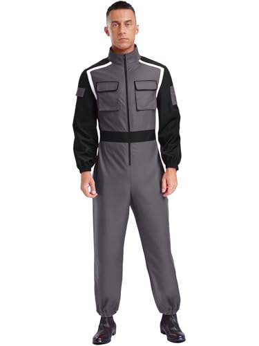 Vxuxlje Herren Arbeitsoverall Langarm Feuerwehrmann Jumpsuit Mit Taschen Rennfahrer Overall Karnevalskostüm Halloween Cosplay Clubwear Grau XXL Vxuxlje Herren Arbeitsoverall Langarm Feuerwehrmann Jumpsuit Mit Taschen Rennfahrer Overall Karnevalskostüm Halloween Cosplay Clubwear Grau XXL von Vxuxlje