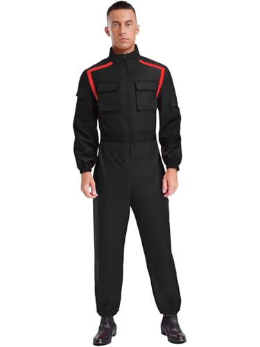 Vxuxlje Herren Arbeitsoverall Langarm Feuerwehrmann Jumpsuit Mit Taschen Rennfahrer Overall Karnevalskostüm Halloween Cosplay Clubwear Schwarz XXL Vxuxlje Herren Arbeitsoverall Langarm Feuerwehrmann Jumpsuit Mit Taschen Rennfahrer Overall Karnevalskostüm Halloween Cosplay Clubwear Schwarz XXL von Vxuxlje