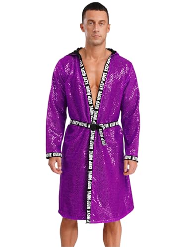 Vxuxlje Herren Boxer Kostüm Halloween Pailletten Boxermantel Boxer Robe mit Kapuze Kämpfer Uniform Cosplay Set Bühnenauftritt Karnevalskostüm Pink 3XL von Vxuxlje