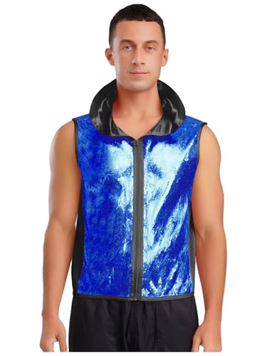 Vxuxlje Herren Glitzer Pailletten Weste mit Kapuzen Ärmellose Jacke Bodybuilding Fitness Outfit Clubwear Fasching Karneval Kostüm Königsblau & Schwarz XXL Vxuxlje Herren Glitzer Pailletten Weste mit Kapuzen Ärmellose Jacke Bodybuilding Fitness Outfit Clubwear Fasching Karneval Kostüm Königsblau & Schwarz XXL von Vxuxlje
