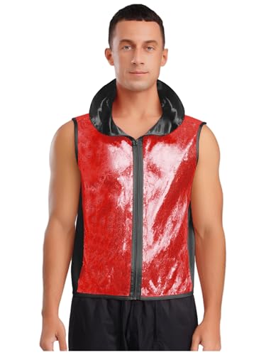 Vxuxlje Herren Glitzer Pailletten Weste mit Kapuzen Ärmellose Jacke Bodybuilding Fitness Outfit Clubwear Fasching Karneval Kostüm Rot schwarz M Vxuxlje Herren Glitzer Pailletten Weste mit Kapuzen Ärmellose Jacke Bodybuilding Fitness Outfit Clubwear Fasching Karneval Kostüm Rot schwarz M von Vxuxlje