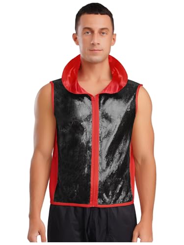 Vxuxlje Herren Glitzer Pailletten Weste mit Kapuzen Ärmellose Jacke Bodybuilding Fitness Outfit Clubwear Fasching Karneval Kostüm Schwarz Rot XL Vxuxlje Herren Glitzer Pailletten Weste mit Kapuzen Ärmellose Jacke Bodybuilding Fitness Outfit Clubwear Fasching Karneval Kostüm Schwarz Rot XL von Vxuxlje