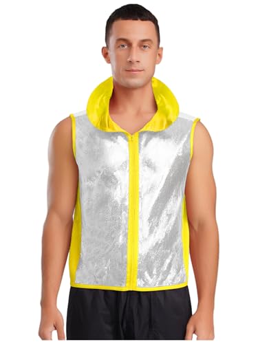 Vxuxlje Herren Glitzer Pailletten Weste mit Kapuzen Ärmellose Jacke Bodybuilding Fitness Outfit Clubwear Fasching Karneval Kostüm Silber&Gelb M Vxuxlje Herren Glitzer Pailletten Weste mit Kapuzen Ärmellose Jacke Bodybuilding Fitness Outfit Clubwear Fasching Karneval Kostüm Silber&Gelb M von Vxuxlje