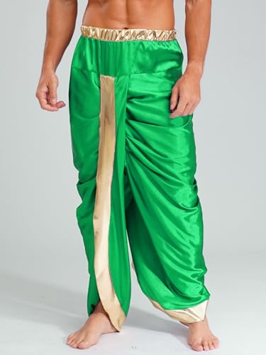 Vxuxlje Herren Indischer Dhoti Hosen Halloween Elastische Fertige Dhoti Hose Indischer Kostüme Bauchtanz Kostüm Fasching Kostüm Cosplay Rave Outfit Grün XXL von Vxuxlje