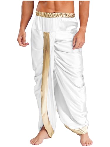 Vxuxlje Herren Indischer Dhoti Hosen Halloween Elastische Fertige Dhoti Hose Indischer Kostüme Bauchtanz Kostüm Fasching Kostüm Cosplay Rave Outfit Weiß L von Vxuxlje