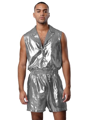 Vxuxlje Herren Metallic Jumpsuit Ärmellos Overall Mit V-ausschnitt Bodysuit Catsuit Pole Dancing Outfit Karnevalskostüm Nachtclubs Outfit Grau M Vxuxlje Herren Metallic Jumpsuit Ärmellos Overall Mit V-ausschnitt Bodysuit Catsuit Pole Dancing Outfit Karnevalskostüm Nachtclubs Outfit Grau M von Vxuxlje