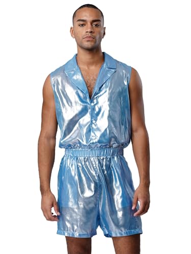 Vxuxlje Herren Metallic Jumpsuit Ärmellos Overall Mit V-ausschnitt Bodysuit Catsuit Pole Dancing Outfit Karnevalskostüm Nachtclubs Outfit Hellblau XXL Vxuxlje Herren Metallic Jumpsuit Ärmellos Overall Mit V-ausschnitt Bodysuit Catsuit Pole Dancing Outfit Karnevalskostüm Nachtclubs Outfit Hellblau XXL von Vxuxlje