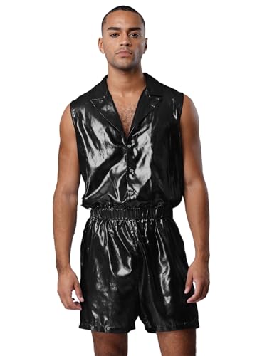 Vxuxlje Herren Metallic Jumpsuit Ärmellos Overall Mit V-ausschnitt Bodysuit Catsuit Pole Dancing Outfit Karnevalskostüm Nachtclubs Outfit Schwarz XXL Vxuxlje Herren Metallic Jumpsuit Ärmellos Overall Mit V-ausschnitt Bodysuit Catsuit Pole Dancing Outfit Karnevalskostüm Nachtclubs Outfit Schwarz XXL von Vxuxlje
