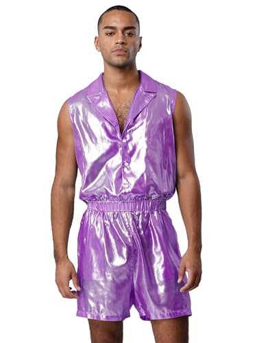 Vxuxlje Herren Metallic Jumpsuit Ärmellos Overall Mit V-ausschnitt Bodysuit Catsuit Pole Dancing Outfit Karnevalskostüm Nachtclubs Outfit Violett XXL Vxuxlje Herren Metallic Jumpsuit Ärmellos Overall Mit V-ausschnitt Bodysuit Catsuit Pole Dancing Outfit Karnevalskostüm Nachtclubs Outfit Violett XXL von Vxuxlje