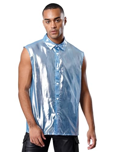 Vxuxlje Herren Metallic Tanktop Glitzer Weste Ärmellos Oberteile Streetwear Karneval Kostüm Rave Party Outfit Clubwear Nachtclubs Vxuxlje Herren Metallic Tanktop Glitzer Weste Ärmellos Oberteile Streetwear Karneval Kostüm Rave Party Outfit Clubwear Nachtclubs von Vxuxlje