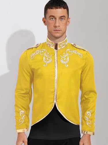 Vxuxlje Herren Mittelalterlich Renaissance Kostüm Viktorianisch Königlich Palast Prinz Jacke Halloween Cosplay Karnevalskostüm Gelb XXL von Vxuxlje