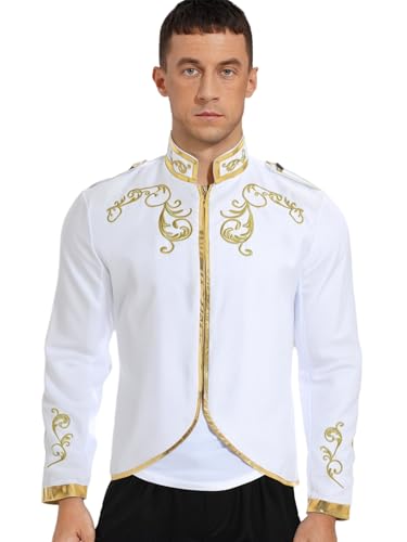 Vxuxlje Herren Mittelalterlich Renaissance Kostüm Viktorianisch Königlich Palast Prinz Jacke Halloween Cosplay Karnevalskostüm Weiß XXL von Vxuxlje