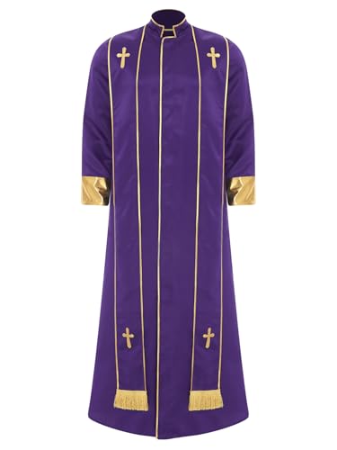 Vxuxlje Herren Muslimisches Robe mit Stehkragen Halsumfang Arabisch Dubai Kostüm Kirche Langarm Robe Rave Party Halloween Cosplay Karnevalskostüm Violett XL von Vxuxlje