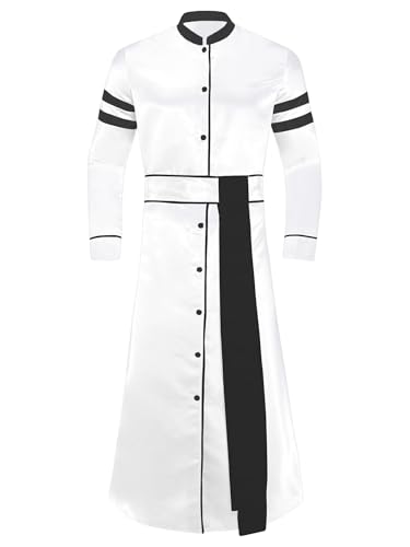 Vxuxlje Herren Priester Kostüm Langarm Priester Robe mit Gürtel Retro Gewänder Kirche Pastor Clergy Halloween Cosplay Karnevalskostüm Weiß XXL von Vxuxlje