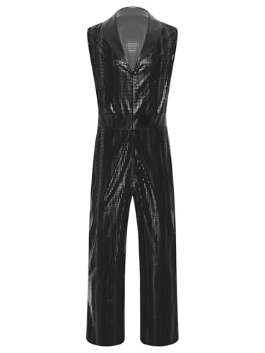 Vxuxlje Herren Retro Disco Kostüm Metallic Overall Glitzer Jumpsuit V-Ausschnitt Playsuit Faschingkostüm Clubwear Nachtclubs Schwarz XXL Vxuxlje Herren Retro Disco Kostüm Metallic Overall Glitzer Jumpsuit V-Ausschnitt Playsuit Faschingkostüm Clubwear Nachtclubs Schwarz XXL von Vxuxlje