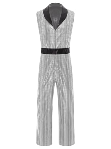 Vxuxlje Herren Retro Disco Kostüm Metallic Overall Glitzer Jumpsuit V-Ausschnitt Playsuit Faschingkostüm Clubwear Nachtclubs Silber M Vxuxlje Herren Retro Disco Kostüm Metallic Overall Glitzer Jumpsuit V-Ausschnitt Playsuit Faschingkostüm Clubwear Nachtclubs Silber M von Vxuxlje