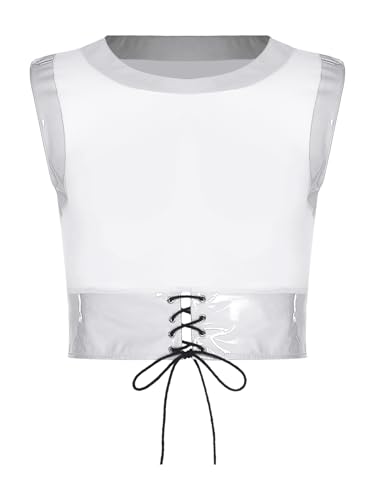 Vxuxlje Herren Transparent Netz Crop Top mit Bandage Lack Leder Tanktop Ärmellose Bauchfreie Oberteile Karneval Kostüm Clubwear Silber XXL Vxuxlje Herren Transparent Netz Crop Top mit Bandage Lack Leder Tanktop Ärmellose Bauchfreie Oberteile Karneval Kostüm Clubwear Silber XXL von Vxuxlje