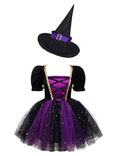 Vxuxlje Hexenkostüm Für Mädchen Halloween Hexenkleid Prinzessinnenkleid Hexenhut Set Cosplay Halloween Kostümparty Lila 146-152 Vxuxlje Hexenkostüm Für Mädchen Halloween Hexenkleid Prinzessinnenkleid Hexenhut Set Cosplay Halloween Kostümparty Lila 146-152 von Vxuxlje