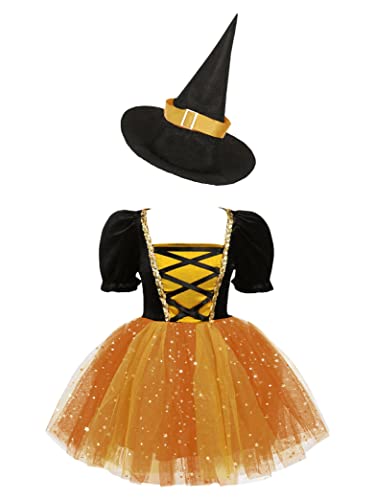 Vxuxlje Hexenkostüm Für Mädchen Halloween Hexenkleid Prinzessinnenkleid Hexenhut Set Cosplay Halloween Kostümparty Orange 122-128 Vxuxlje Hexenkostüm Für Mädchen Halloween Hexenkleid Prinzessinnenkleid Hexenhut Set Cosplay Halloween Kostümparty Orange 122-128 von Vxuxlje