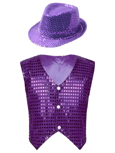 Vxuxlje Kostüm Gilet Pagliaccio Pailletten Für Kinder Mit Hut Ärmellose Glitzer Weste Aufführungen Theaterstücke Jazz Tanz Kostüm Lila 164-170 Vxuxlje Kostüm Gilet Pagliaccio Pailletten Für Kinder Mit Hut Ärmellose Glitzer Weste Aufführungen Theaterstücke Jazz Tanz Kostüm Lila 164-170 von Vxuxlje