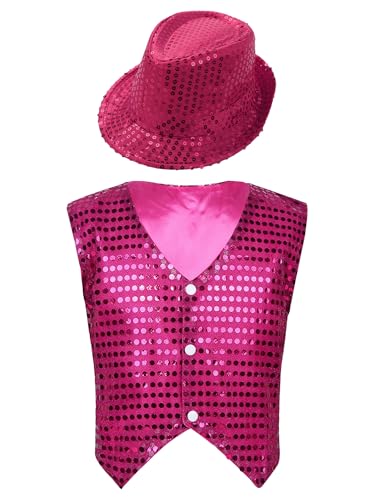 Vxuxlje Kostüm Gilet Pagliaccio Pailletten Für Kinder Mit Hut Ärmellose Glitzer Weste Aufführungen Theaterstücke Jazz Tanz Kostüm Rose 122-128 Vxuxlje Kostüm Gilet Pagliaccio Pailletten Für Kinder Mit Hut Ärmellose Glitzer Weste Aufführungen Theaterstücke Jazz Tanz Kostüm Rose 122-128 von Vxuxlje
