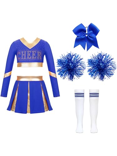 Vxuxlje Kostüm Kinder Mädchen Mit Pompons Tanz Top Minirock Faltenrock Schleife Band Socken Teiliges Tanzoutfit Für Karneval Fasching B Blau 146-152 Vxuxlje Kostüm Kinder Mädchen Mit Pompons Tanz Top Minirock Faltenrock Schleife Band Socken Teiliges Tanzoutfit Für Karneval Fasching B Blau 146-152 von Vxuxlje