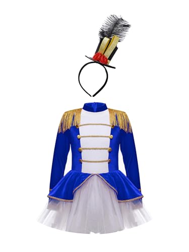 Vxuxlje Mädchen Dompteur Kostüm Halloween Langärmelig Mit Hut Zirkuskostüm Klassisches Ballettkleid Karneval Karnevalsfest Königsblau 146-152 von Vxuxlje