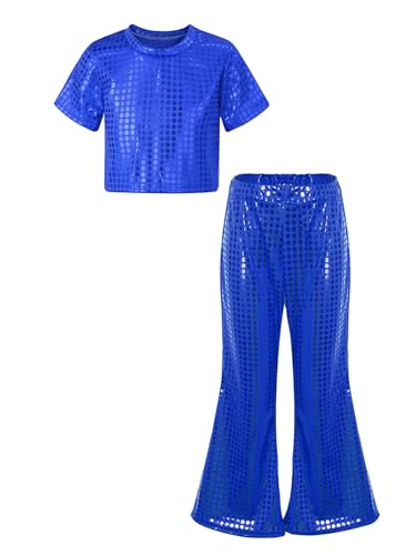 Vxuxlje Mädchen Komplett Tanzset Sommer Kurzarm Crop Top Mit Pailletten + Hose Stücke Modern Hip Hop Tanzpartys Königsblau 110-116 Vxuxlje Mädchen Komplett Tanzset Sommer Kurzarm Crop Top Mit Pailletten + Hose Stücke Modern Hip Hop Tanzpartys Königsblau 110-116 von Vxuxlje