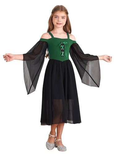 Vxuxlje Mittelalterliches Kleid Für Mädchen Schulter Victorianisches Kleid Traditionelles Renaissance Gotisches Prinzessinnen Kostüm Halloween Grün 170 von Vxuxlje