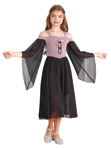 Vxuxlje Mittelalterliches Kleid Für Mädchen Schulter Victorianisches Kleid Traditionelles Renaissance Gotisches Prinzessinnen Kostüm Halloween Orange Pink 170 von Vxuxlje