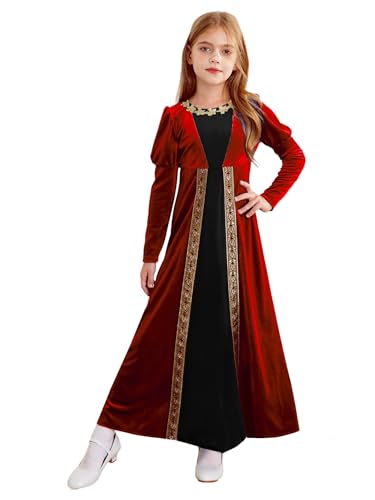 Vxuxlje Mittelalterliches Prinzessinnenkostüm Für Mädchen Mittelalterliches Prinzessinnenkostüm Halloween Kleid Viktorianisches Mittelalterkleid Rot 158-164 von Vxuxlje