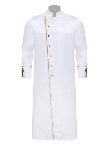 Vxuxlje Priester Kostüm Herren Halloween Langarm Priestergewand Kostüm Männer Church Robe Mittelalterliche Tunika Kostüme Karneval Faschingskostüm Weiß 3XL von Vxuxlje