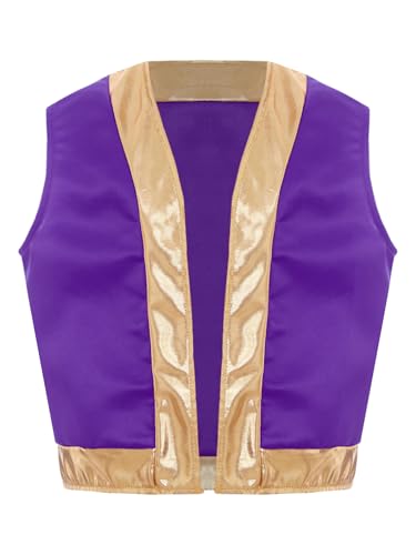 Vxuxlje Prinz Arabien Kinder Kostüm Aladino Weste Ärmellose Weste Cardigan Karnevalskostüm Aladino Cosplay Für Halloween Party Lila 146-152 von Vxuxlje