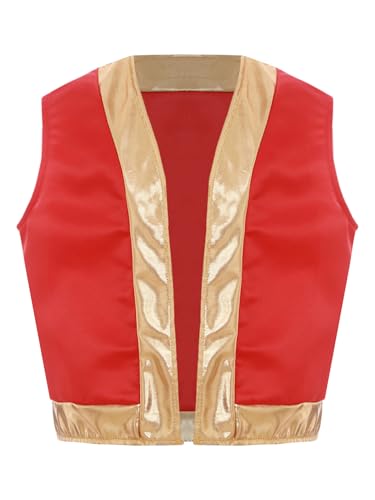 Vxuxlje Prinz Arabien Kinder Kostüm Aladino Weste Ärmellose Weste Cardigan Karnevalskostüm Aladino Cosplay Für Halloween Party Rot 146-152 von Vxuxlje