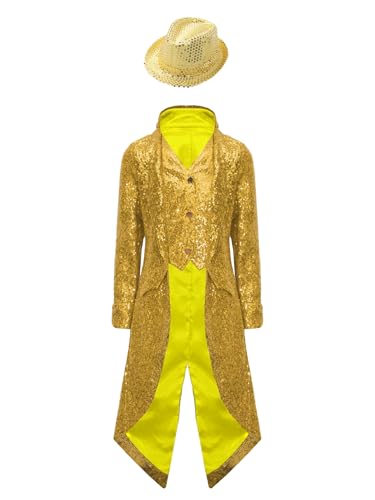 Vxuxlje Steampunk Halloween Kostüm Kinder Frack Jacke Und Melonenhut Mittelalter Gothic Vampir Viktorianisch Mit Pailletten Karnevalskostüme Feste Gold 158-164 Vxuxlje Steampunk Halloween Kostüm Kinder Frack Jacke Und Melonenhut Mittelalter Gothic Vampir Viktorianisch Mit Pailletten Karnevalskostüme Feste Gold 158-164 von Vxuxlje