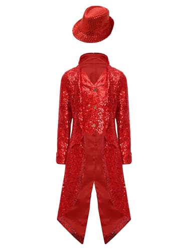 Vxuxlje Steampunk Halloween Kostüm Kinder Frack Jacke Und Melonenhut Mittelalter Gothic Vampir Viktorianisch Mit Pailletten Karnevalskostüme Feste Rot 158-164 Vxuxlje Steampunk Halloween Kostüm Kinder Frack Jacke Und Melonenhut Mittelalter Gothic Vampir Viktorianisch Mit Pailletten Karnevalskostüme Feste Rot 158-164 von Vxuxlje