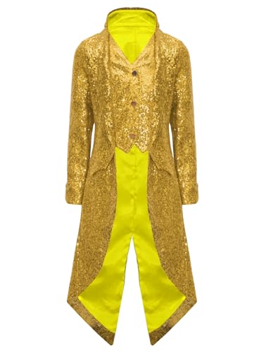 Vxuxlje Steampunk Kinder Langer Pailletten Mantel Vintage Gothic Gehrock Mittelalter Kostüm Viktorianische Jacke Halloween Rollenspiel Kostüm Gold 170 von Vxuxlje