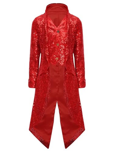 Vxuxlje Steampunk Kinder Langer Pailletten Mantel Vintage Gothic Gehrock Mittelalter Kostüm Viktorianische Jacke Halloween Rollenspiel Kostüm Rot 170 Vxuxlje Steampunk Kinder Langer Pailletten Mantel Vintage Gothic Gehrock Mittelalter Kostüm Viktorianische Jacke Halloween Rollenspiel Kostüm Rot 170 von Vxuxlje