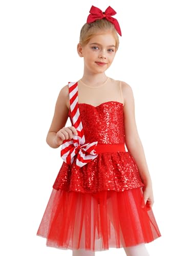 Vxuxlje Weihnachtskleid Für Mädchen Weihnachtskostüm Karnevalskleid Modernes Tanzkleid Prinzessinnenkleid Eiskunstlaufkleid Party Cosplay Rot 170 von Vxuxlje