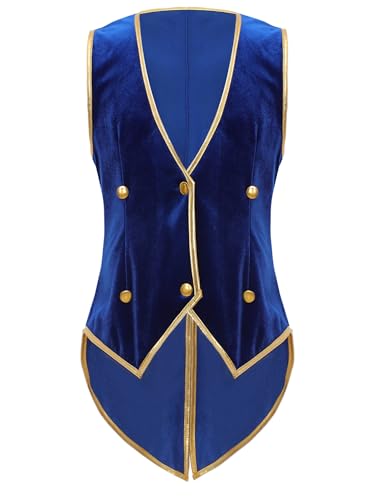 Vxuxlje Zirkus Dompteur Mantel Ohne Ärmel Jacke Uniform Aus Samt Kostüm Für Wettbewerbsauftritte Halloween Cosplay Königsblau 170 von Vxuxlje