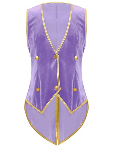 Vxuxlje Zirkus Dompteur Mantel Ohne Ärmel Jacke Uniform Aus Samt Kostüm Für Wettbewerbsauftritte Halloween Cosplay Lila 134-140 von Vxuxlje