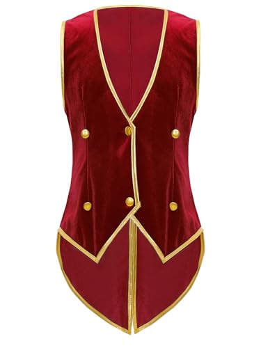 Vxuxlje Zirkus Dompteur Mantel Ohne Ärmel Jacke Uniform Aus Samt Kostüm Für Wettbewerbsauftritte Halloween Cosplay Rot 146-152 von Vxuxlje