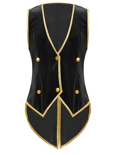 Vxuxlje Zirkus Dompteur Mantel Ohne Ärmel Jacke Uniform Aus Samt Kostüm Für Wettbewerbsauftritte Halloween Cosplay Schwarz 134-140 von Vxuxlje