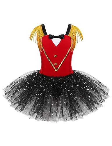 Vxuxlje Zirkuskostüm Für Mädchen Dompteurin Kostüm Zirkus Ringmaster Kostüm Ohne Ärmel Tutu Ballkleid Halloween Karneval Cosplay Rot 104-110 von Vxuxlje