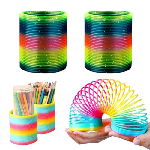 Vyloky 2er Set Rainbow Magic - ​​Feder-Spirale Regenbogen - Handliches Anti-Stress Tool fürs Büro & Unterwegs - Zur Entspannung und Fokussierung (2 Pailletten-Designs) von Vyloky